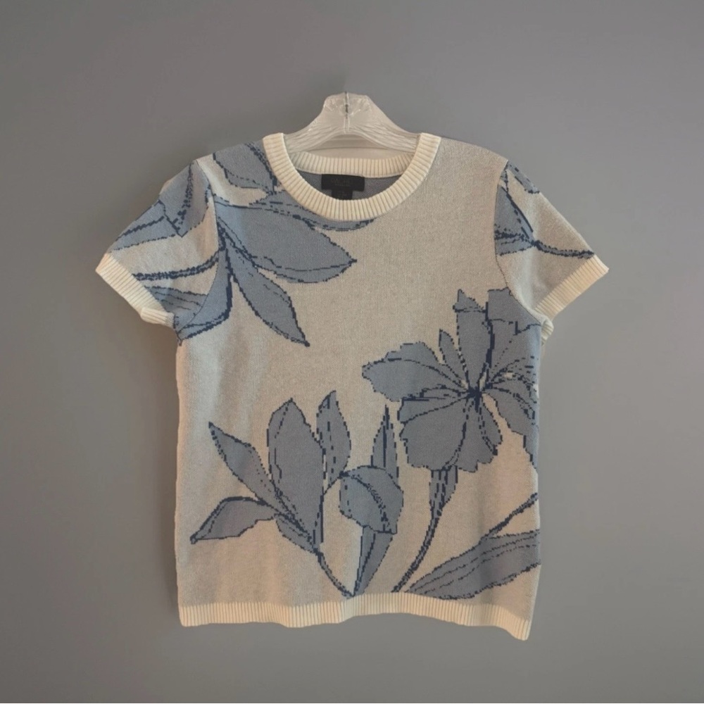 Rachel Roy Floral Knit Short Sleeve Sweater